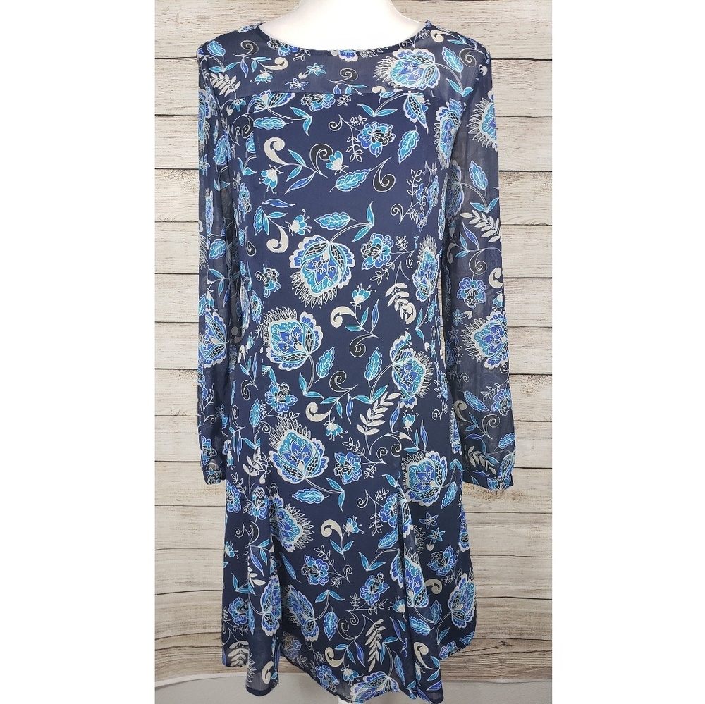 The Limited Blue Floral Print Drop Waist Dress
